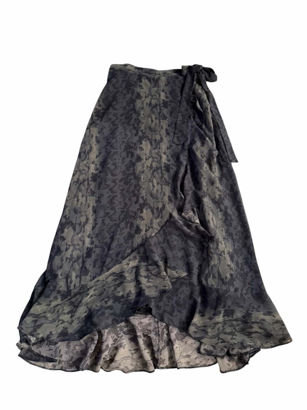 All Saints Green Snake Print Wrap Midi Skirt
